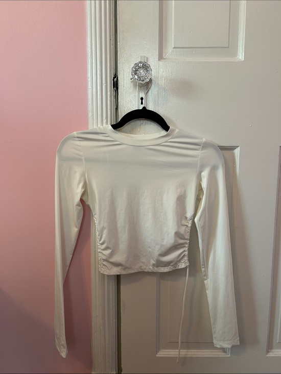 Princess Polly Tops - Princess Polly Long Sleeve White Crop Top with Open Back and Drawstring